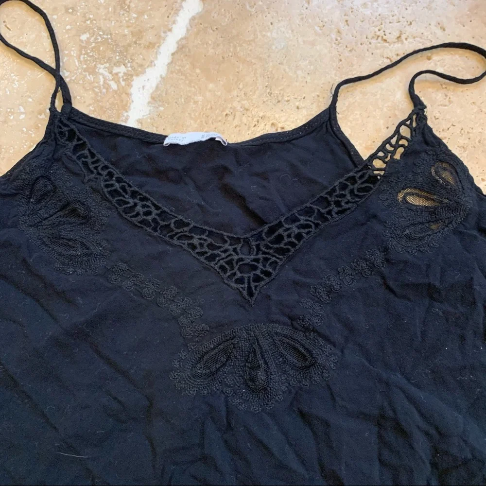 Zara B W Collection Embroidered Tank Black S Cutout Embroidery